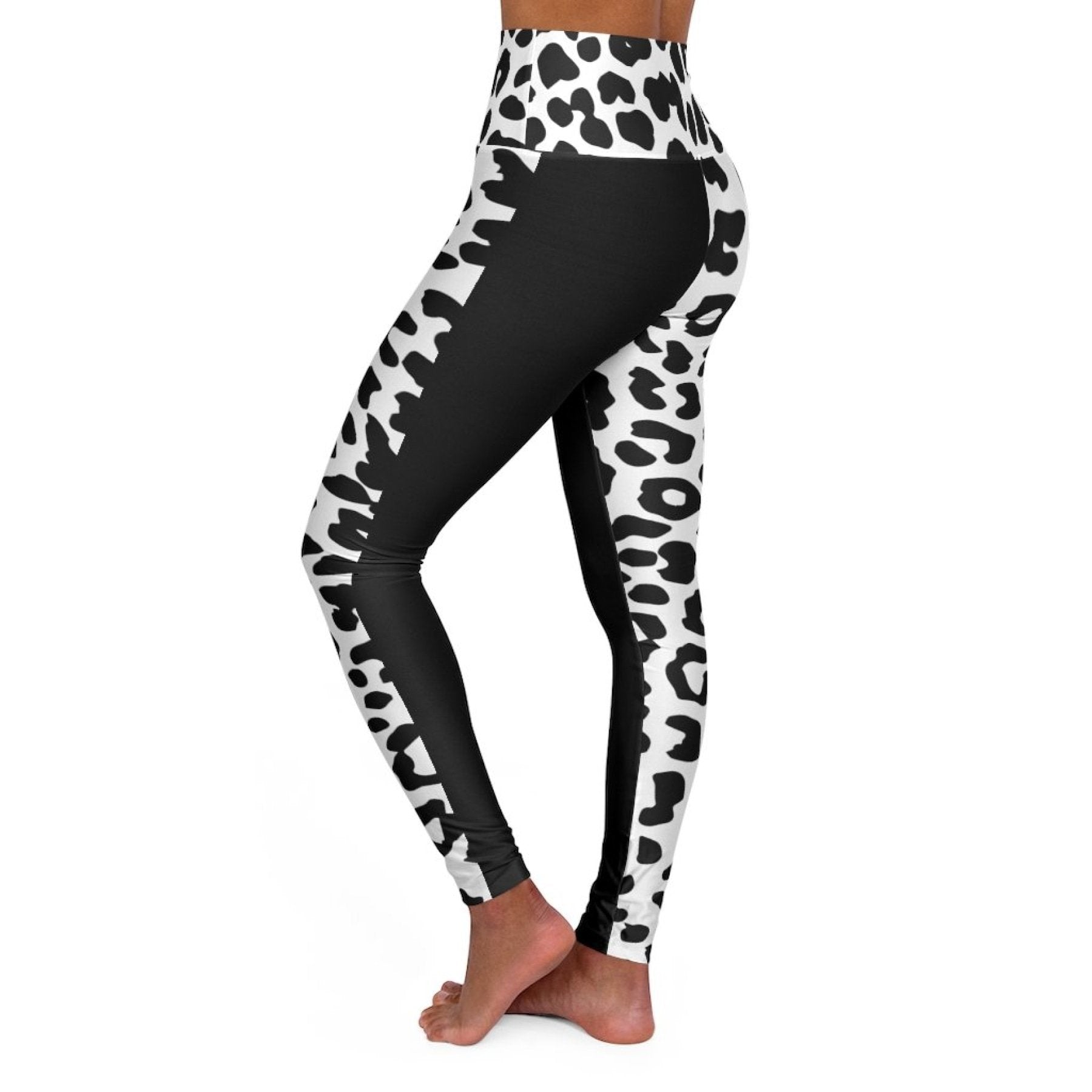 Womens High-waist Fitness Legging Yoga Pants, Black White Leopard
