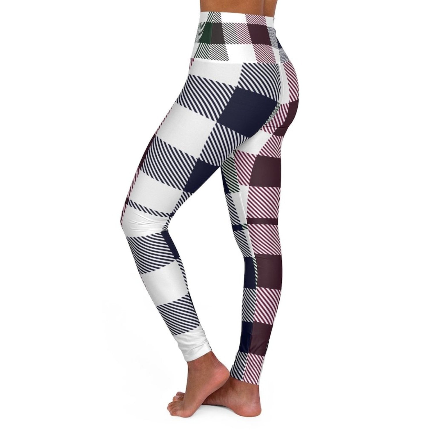 Womens High-waist Fitness Legging Yoga Pants, Multicolor Plaid