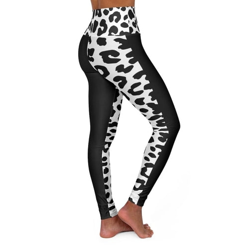 Womens High-waist Fitness Legging Yoga Pants, Black White Leopard