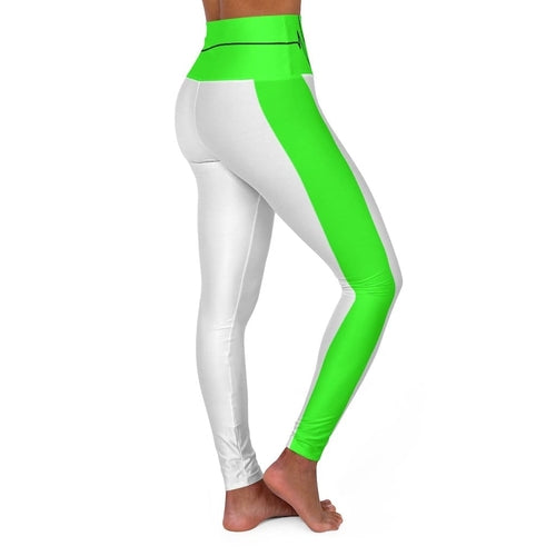 Womens High Waist Fitness Legging Yoga Pants, Neon Green White Beating