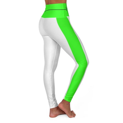 Womens High Waist Fitness Legging Yoga Pants, Neon Green White Beating